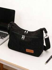 College Style Women's Corduroy Shoulder Bag - Casual Sports Dumpling Shaped Crossbody Bag, Adjustable Strap, New Autumn/Winter Corduroy Bag For Students, Commute Dumpling Bag Casual Versatile Crossbody, Lightweight, Zipper Closure, Polyester Lining, Solid Color, Coated Edge Detail - Suitable For Fashionable Women's Daily Use, Travel, Shopping - Ideal Gift For Young Girls - Multicolor - View 8