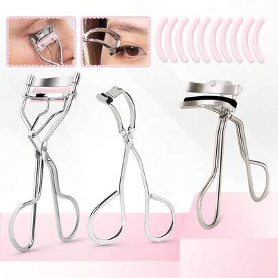 Stainless Steel Eyelash Curler Set, Includes Single Lash Curler, Partial Lash Curler, Wide Angle Lash Curler, Silicone Pad, Convenient Eyelash Curling, Easy To Operate, Suitable For Eyelash Use