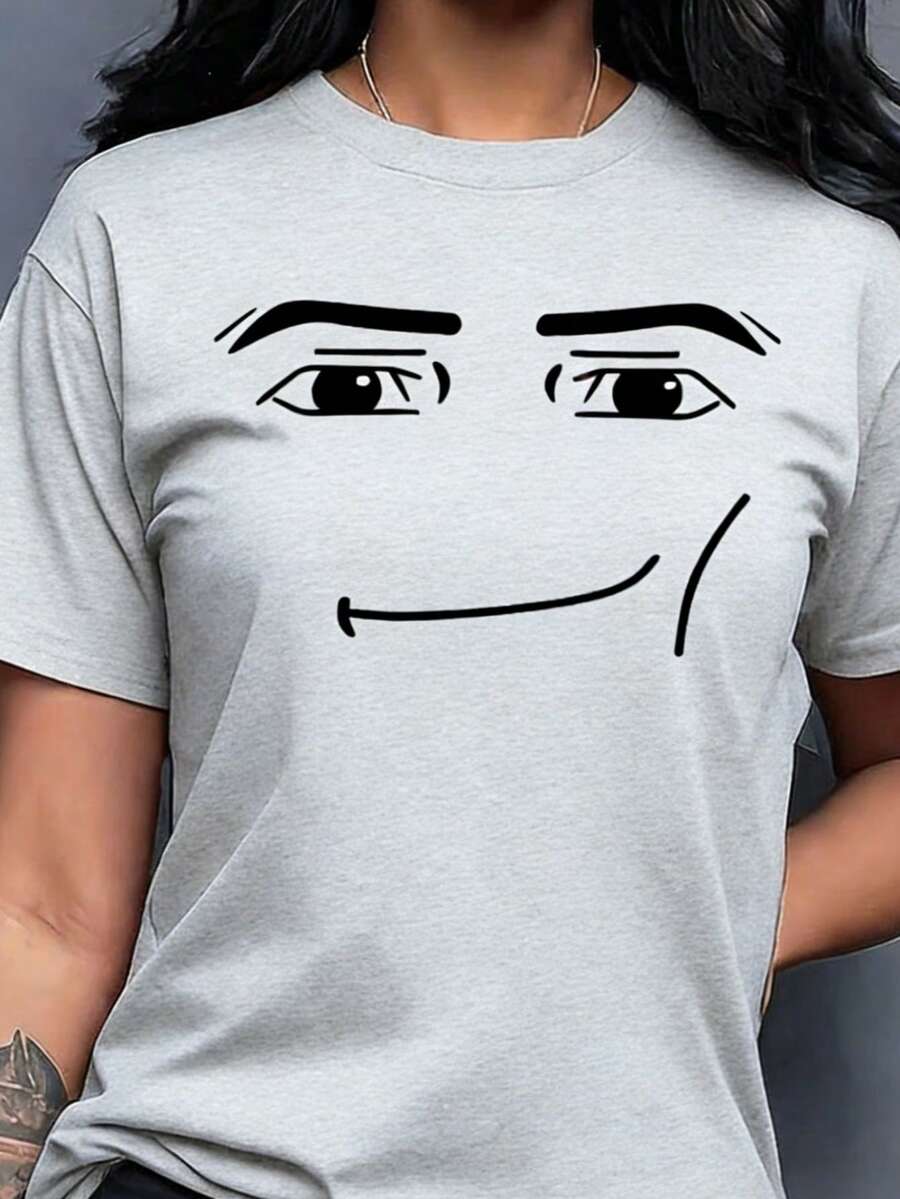 Anime Robot Robloxs Face T-Shirts Women Fun Tees Crew Neck Short Sleeve T Shirts Women Clothing Harajuku T Shirts Tee Summer Tops - trắng - Xem 1