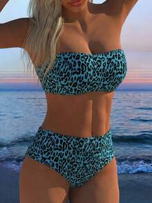Bộ bikini 2 mảnh cạp cao họa tiết da báo gợi cảm, kiểu dáng châu Âu và Mỹ, thích hợp cho kỳ nghỉ hè trên bãi biển. - Nhiều màu - Xem 2