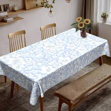 Light Blue Spring Tablecloth With White Floral Branch - Soft Rectangular Table Cover Suitable, Dining Table, Party Decor - Machine-Made Fabric, - Year-Round Use, 2D Flat - Nhiều màu - Xem 2