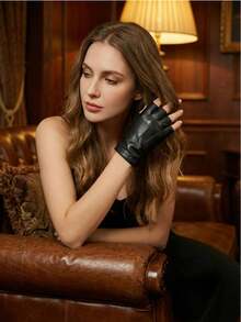 1 双女士时尚紫红色半指 PU 皮手套，适合朋克、夜总会、嘻哈表演、摄影、舞蹈、摩托车骑行、派对、钢管舞、婚礼、万圣节、圣诞节 - 玫紅色 - 查看 18