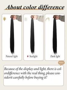 28 Inch Long Straight Synthetic Fiber Ponytail Hair Extensions, Braided Ponytail Extensions, Multi-Functional Elastic Band, Elegant Black Wig, Natural Soft Fiber, Suitable For Multiple Skin Tones - Multicolor - View 6