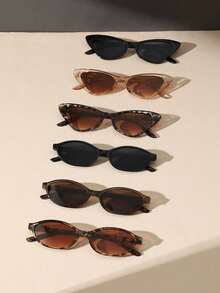 6pcs Leopard Print Plastic Multicolor Geometric Full Frame Classic Set For Women, Suitable For All Face Shapes, Applicable For Carnival Parties, Outdoor Activities, Daily Wear, Fashion Accessory, Back To School Essential - 6pcs 黑白豹紋茶組合 - 查看 4