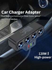 120W Car Charger Adapter With Quick Charge 3.0 + PD Fast Charging, 4-Port Cigarette Lighter Splitter, 12V/24V Universal Car Fast Charger Head, Suitable For Sedan, Truck, SUV, Multi-Port Car Accessory - one-size - View 11
