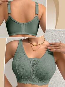 Plus Size Women Lace Patchwork Seamless Underwear, Suitable For Daily Wear And Various Occasions - Army Green - View 6