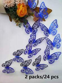 12片/套 3D镂空蝴蝶墙贴，蛋糕装饰贴纸，礼品装饰贴纸，家居客厅装饰，节日，生日，派对装饰，贴纸，墙贴，乙烯基贴纸，家居装饰，春季装饰，家居焕新，Rama装饰贴纸礼品，毕业学校装饰，学校惊喜，宿舍装饰，返校用品 - 彩色 - 查看 21
