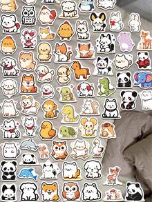 90张可爱卡通极简动物贴纸套装，创意贴纸，适用于平板电脑、笔记本电脑、手机壳、Kindle、铅笔盒、摩托车、滑板、剪贴簿、吉他、iPad、汽车贴纸，青少年和成人DIY日记装饰 - 彩色 - 查看 8