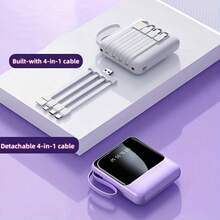 10000mAh Mini Cute Pocket Size 5V3A Fast Charging Portable Power Bank, Small Size Large Capacity High Appearance, Built-In 4-In1- Detachable Cables, High-Speed Rechargeable Battery, Gifts For Family, Friends, Kids,Birthday,Christmas, Winter, Portable USB Charging For All Smartphones Perfect For Outdoor EnthusiastsPower Bank With LED Light,For Apple, Android Phone - 紫色-22.5W - 查看 6