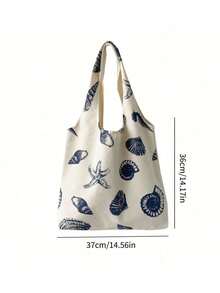1pc Large-Capacity And Cute Canvas Bag, Simple Shoulder And Hand-Held Printed Canvas Bag, Featuring Seashell And Starfish Patterns. It Can Be Used As A Cosmetic Bag, A Multi-Functional Storage Bag, A Cute Large-Capacity Student School Bag - Multicolor - View 9