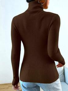 Women's Long Sleeve Knitted Sweater -  Winter Style! - Rust Brown - View 2