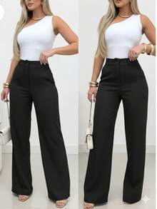 Women's Wide-Leg Trousers, Dress Pants With Pockets. - 黑色 - 查看 1