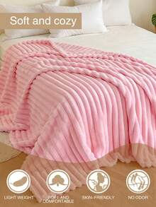 1 chiếc chăn kẻ sọc trơn 380gsm, chăn ném bằng vải flannel mềm mại, có nhiều kích cỡ và màu sắc, chăn ấm áp, nhẹ nhàng, thoải mái cho ghế sofa, giường, xe hơi, thiết kế kẻ sọc thời trang cho trang trí phòng khách hoặc phòng ngủ, chất liệu mềm mại. - Hồng - Xem 4