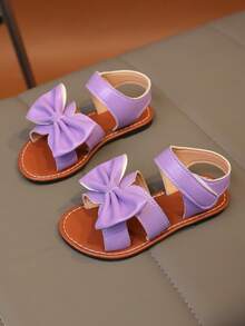 1 Pair Plus Size 2025 New Fashion Versatile Girl's Sandals With Pearl & Rhinestone Bow Decor, Cute Flat Shoes, Round Toe, Suitable For Daily Wear, Dancing, Outdoor, Embellished With Sequins, Closed Toe Princess Shoes, Spring & Autumn - Purple - View 3