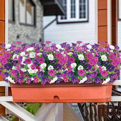 45pcs Artificial Dwarf Bougainvillea Flowers, Vivid Purple, Pink, White, Green, High-Quality Plastic Hanging Decor For Outdoor, Balcony, Terrace, Wedding, Thanksgiving, Durable Fake Flowers (No Container)