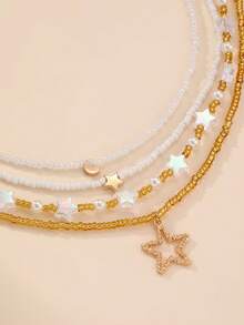 Bộ 4 chiếc vòng cổ hạt cườm hình trái tim, mặt trăng, ngôi sao năm cánh dành cho bé gái, thích hợp để trang trí hàng ngày. - Nhiều màu - Xem 4