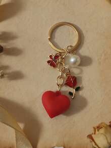 1pc Heart-Shaped Rose Flower Keychain, Couples Gift, Keyring, Bag/Backpack Charm, Car Pendant, Suitable For Women, Valentine's Day, Birthday, Wedding Gift - Multicolor - View 8