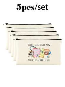 10/5/4/2pcs/1pc/Set Teacher Themed Canvas Tote Bag, Shopping Bag, Zipper Pouch, Appreciation Card, Apple Keychain Canvas Gift Set, Suitable For Back To School, Graduation, Teacher's Day, Multi-Purpose Shopping Bag, Book Bag, Stationery Pouch Set, Portable For SPA, Party, Gym, Travel, Cosmetic Organizer - Beige - View 32