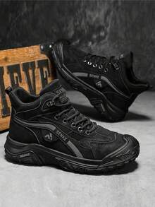 Giày bốt da cao cổ dành cho nam, kiểu dáng mới, phù hợp mọi mùa, đế dày, chống trơn trượt, da PU chống mài mòn, chống thấm nước, chống dầu, thoải mái, thời trang, đa năng, thích hợp cho thể thao ngoài trời, leo núi, giày bảo hộ động. - màu đen - Xem 11