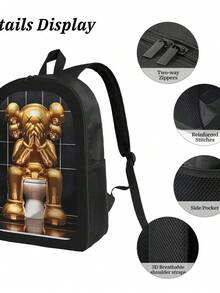 Kawss Kawaii Kaw  Anime Cartoon Men&AposLarge Capacity Backpack With Adjustable Shoulder Straps For Convenient Design, Waterproof And Scratch Resistant, Travel, And Commuting Backpacks - màu đen - Xem 4