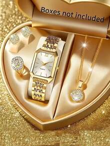 1pc Women's Luxury Steel Band Watch, Fashion Minimalist Square Quartz Watch Set For Female Students - Gold - View 7