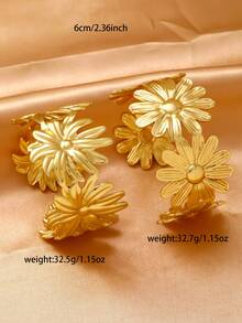 1/2 chiếc vòng tay bản rộng hình hoa cúc bằng thép titan, vòng tay thép không gỉ mạ vàng sang trọng. - Vàng - Xem 4