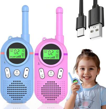 Walkie Talkie para Niños Recargable, Walkie Talkie de Juguete con Linterna y LCD,48 Horas de Tiempo de Trabajo,Comunicación de Larga Distancia de 3 Kilómetros,para Niños de 3 a 12 Años (2PCS/3PCS)