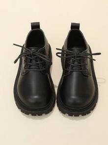 Nuevos zapatos Oxford tipo mocasín estilo británico negro mate para niños, de cuero sintético transpirable de alta calidad con diseño de cordones, punta redonda para protección del pie, suela gruesa de goma antideslizante y resistente al desgaste con ligero aumento de altura; unisex para estudiantes, adecuado para niños de 3-16 años, uso en todas las estaciones, versátil para campus, uso diario en interiores y exteriores - Negro - Ver 7