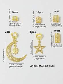45pcs/Set Girls' Braided Hair Accessories Combo - Moon, Star, Braid Clips, Fashion Personalized Braided Jewelry, Y2K Party Punk Gifts, Suitable For Girls, Perfect For Balls, Parties, Music Festivals, Girl's Hair Decorations, Fairy Party Headwear, Holiday Party Decorations, Gold Metal Accessories, Gifts, Travel, Girl Gifts, Hair Accessories - Multicolor - View 7