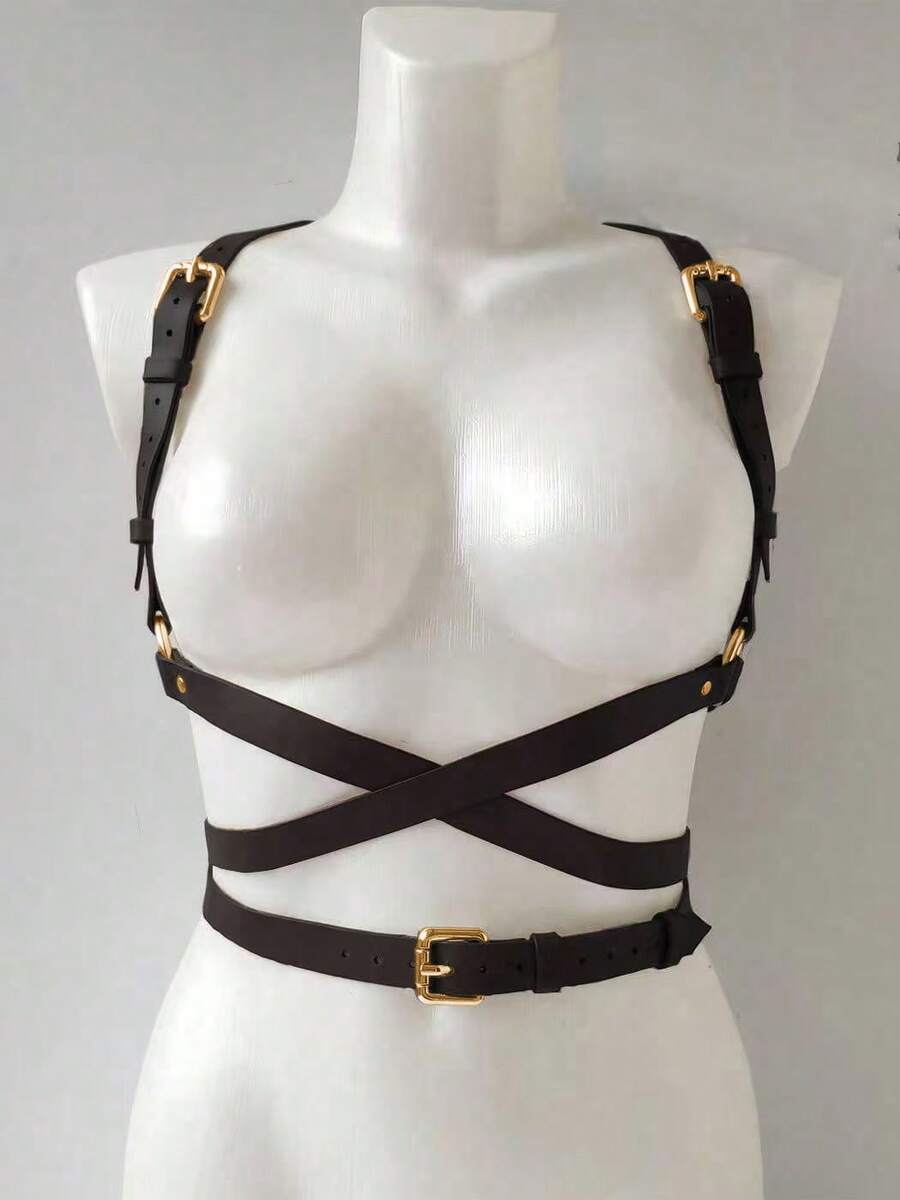 1 chiếc corset/áo nịt ngực bằng da PU màu cà phê thanh lịch dành cho nữ, kiểu dáng đường phố, phù hợp cho đi làm hàng ngày, đi nghỉ mát, dự tiệc, Halloween, phụ kiện trang phục Giáng sinh. - Vàng - Xem 1