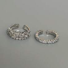 VKHK 2pcs Luxury Cubic Zirconia Paved Open Ring Set Suitable For Women's Daily Wear