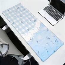 1 件装浅蓝色格子星形图案鼠标垫，简约清新少女风桌面垫，大号防滑办公游戏键盘垫 - 長方形 - 查看 6