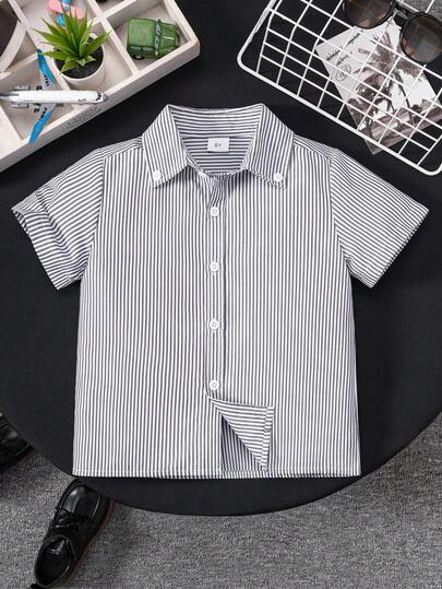 Tween Boy Classic Casual School Style Pure White Short Sleeve Shirt, Suitable For School Gatherings, Performances
