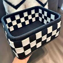 1pc Multi-Purpose Black & White Plaid Storage Basket, Suitable For Cosmetics, Snacks, Toys And Bedroom Items, With Desktop Shelf, Tiered Storage Basket, Applicable For Office, Bathroom, Kitchen, Large Capacity Cosmetic Organizer Box - Multicolor - View 2