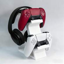 3-In-1 PlayStation 5 Controller Stand - Game Desk Storage Rack With Headphone Hook, Holds 2 Controllers And Headset, Space-Saving, White/Black Game Accessory - Multicolor - View 2