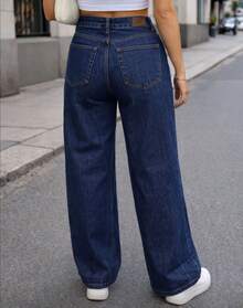Plain Wide Leg Jeans - 深藍色 - 查看 2