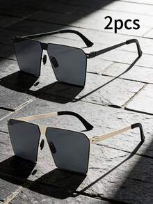 1pc/2pcs Personalized Steel Frame Men Business Glasses, Driving Glasses, Outdoor Fashion Glasses - Grey - View 12