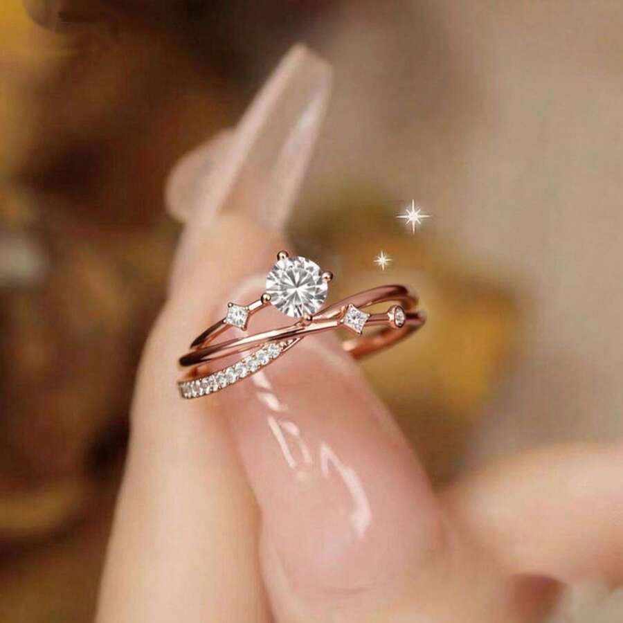 1枚奢华时尚优雅可调节宇宙星空开口戒指，女士珠宝，订婚/结婚礼物，几何戒指，日常佩戴 - 彩色 - 查看 1