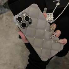 奢华绗缝亮片加厚手机壳,兼容 17/15 Pro Max/13/14/12/11/16 - 灰色 - 查看 2