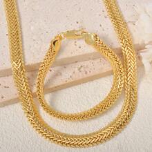 2PCS Fashion Personality 750 Italy 14k Copper Plated Double Strand Interwoven Byzantine Necklace Emperor Chain Men Women Daily Party Banquet Festival Wear - Gold - View 6