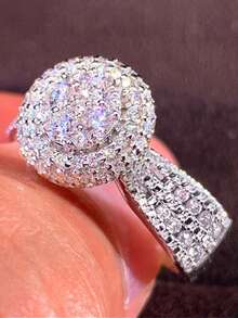 1枚优雅立方氧化锆戒指，女士结婚/订婚首饰，情人节礼物 - 銀色 - 查看 2