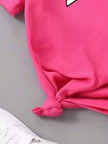 幼儿休闲标语印花圆领短袖T恤，夏季 - 粉色 - 查看 3