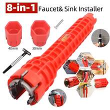 Bộ dụng cụ vặn ốc bồn rửa 8 trong 1 bằng hợp kim nhôm màu đỏ - Cấu trúc thép bền chắc với tay cầm cao su thoải mái, tiện lợi cho việc lắp đặt và sửa chữa phòng tắm, dụng cụ sửa chữa đường ống nước cho bồn rửa nhà bếp và phòng tắm, dụng cụ vặn ốc vòi nước hiện đại. - Đỏ - Xem 1