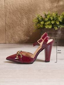 New Stylish Chunky Heel Pointed Toe Backless Sandals For Women With Buckle And Rhinestone Decor, Spring/Summer - Burgundy - View 6