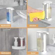 DONASIRA Dispensador de Sabonete Líquido Minimalista Branco, Sem Toque, com Sensor Elétrico Automático para Montagem na Parede, Ideal para Sabonete Líquido, Higienizador de Mãos | Acessório Moderno para Cozinha | Dispensador de Sabonete para Banheiro, 4 Configurações de Fluxo de Líquido Ajustáveis, Corpo à Prova d'Água IPX5, Reservatório Transparente de Grande Capacidade de 500ml, Adequado para Diversos Líquidos, Ideal para Cozinha, Banheiro, Presentes de Natal e Limpeza Doméstica - Multicolorido - Ver 13