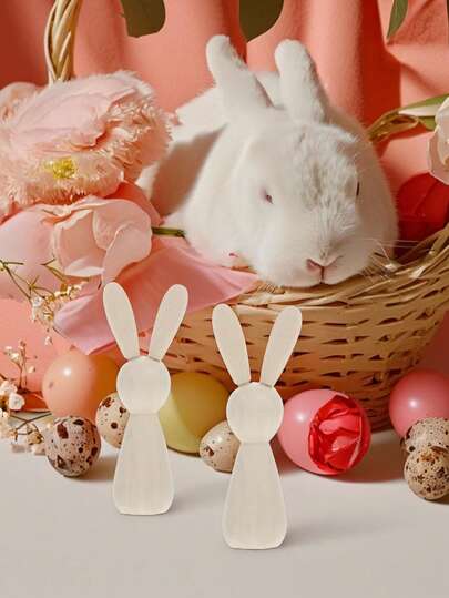 5件套复活节DIY彩绘木制兔子装饰品，创意涂鸦小木制摆件，木制兔子装饰品，复活节派对收藏玩偶