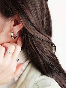 Vintage French Style Circle Earrings Personalized Ins Style Design For Women Girls Daily Party Wedding Jewelry Gift IUZK - 銀色 - 查看 2