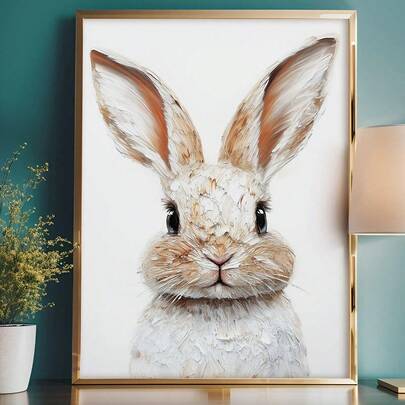 1件，帆布墙画，带框墙饰，复活节兔子墙画，现代兔子设计，复活节墙饰，简约纹理复活节装饰，复活节装饰品，春季墙画，复活节兔子油画，农舍复活节艺术，复活节农舍装饰，春季装饰，房间装饰，宿舍装饰，卧室装饰，客厅装饰，浴室装饰，厨房装饰，餐厅装饰，家居装饰海报，复活节装饰品，复活节海报