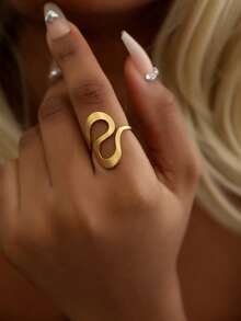 Modischer breiter vertikaler Streifen Ring aus goldfarbenem Titan-Stahl, minimalistisches Nischendesign, vielseitiger Fingerring - Gold - Übersicht 2