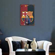 Barcelona Football Club Jersey Style Vintage Tin Painting Red And Navy Blue With Fc Barcelona  And  Logo For Soccer Fans Bedroom Or Living Room Decor - Multicolor - View 3